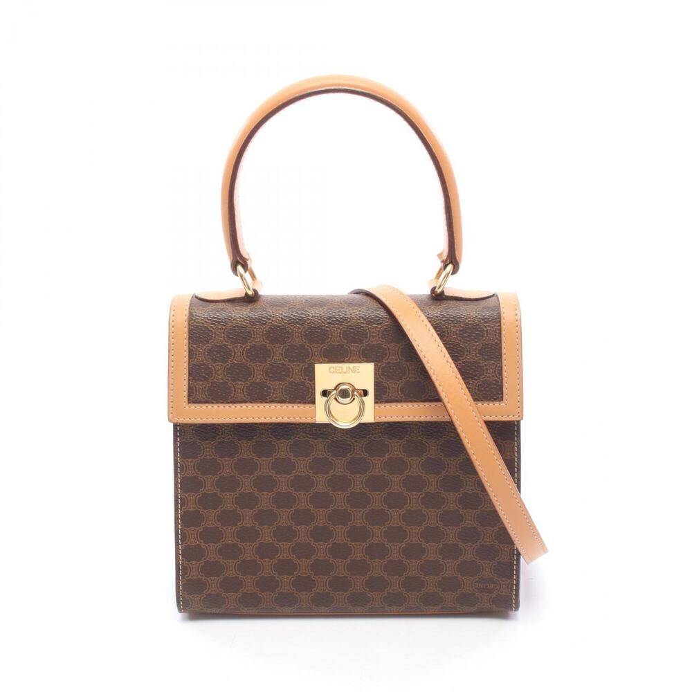 Celine Macadam 2-Way Handbag, Coated Canvas Leather, Women's, Brown